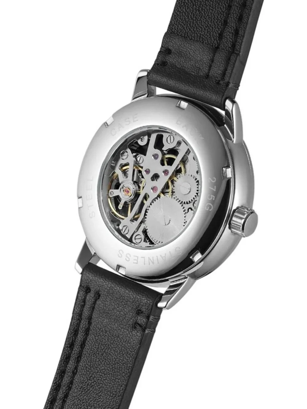 Men's White and Black Analog Sport Style Mechanical Hand-Wind Wrist Watch